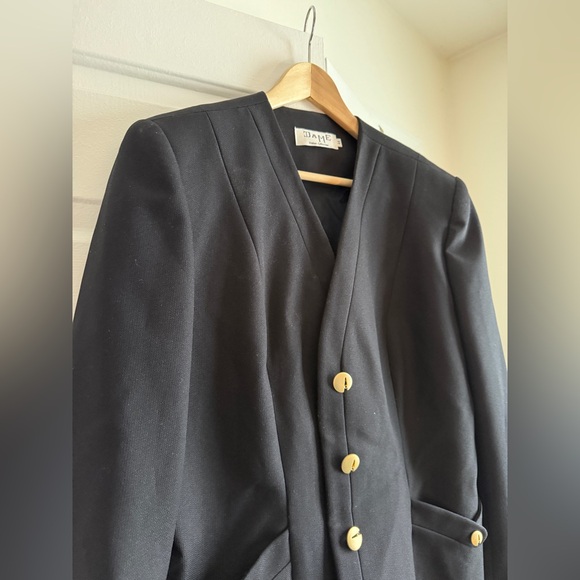 Vintage Dame Black Wool & Silk Blazer with Gold accents sz L-XL/EU 44 - Picture 4 of 10